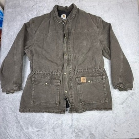 Carhartt Mens Barn Quilt Lined Canvas Chore Style Jacket Brown Size C46MB